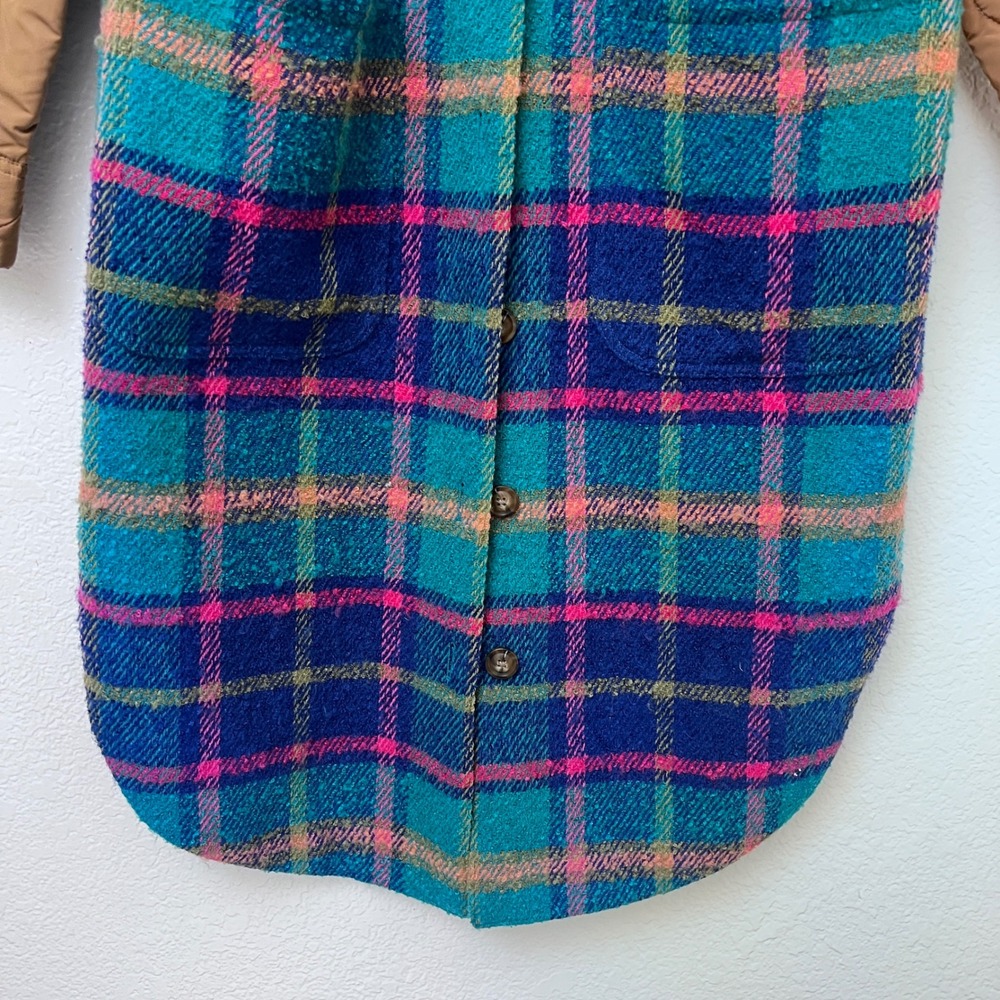 Rare Sundance Hampshire Plaid Long Shacket Jacket Quilted Tan Sleeves Size S - Picture 13 of 16